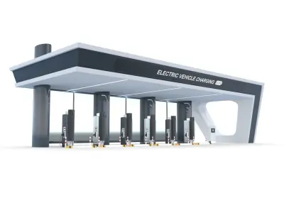 Electric Vehicle Charging Station 3D Model - PBR  8K Textures Low-poly 3D model