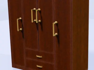 Four Door Wardrobe Low-poly 3D model