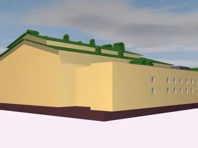 Cinema building with roof Low-poly 3D model