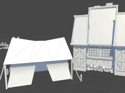 LowPoly Village wagon in grassy field Low-poly 3D model