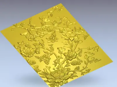 Modern Floral Bas-Relief Wall Decor Set STL Mural CNC 396 3D model