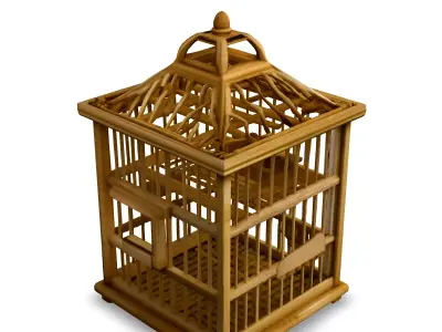 Realistic Wooden Bird Cage 3D Model Low-poly 3D model