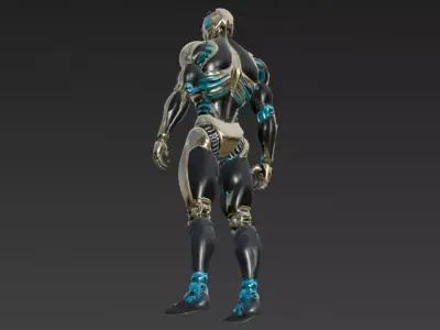 Black Gold Humanoid Face Robot Low-poly 3D model