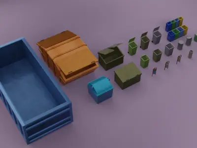 Low Poly Trash Bins  Low-poly 3D model