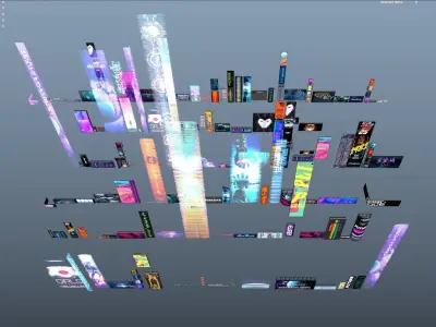 Cyberpunk Billboards  Signs Set  Low-poly 3D model