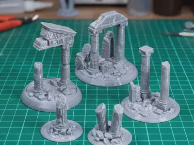 Ancient Greek Temple Ruins - 3D Scenic Terrain Set Pre-supported 3D print model