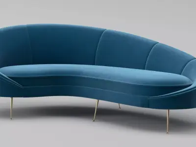 Ico Parisi Style Modern Curved Sofa 01  With Pro Studio Scene 3D model