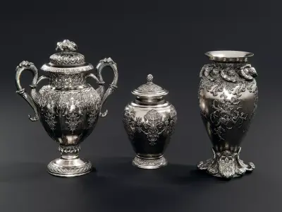 Silver Vases Low-poly 3D model