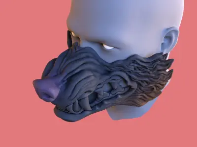 Wolf half face mask Ghost of Tsushima game cosplay  3D print model