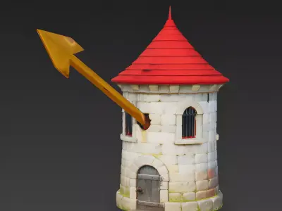The Gilded Strike Pierced Stone Tower 3D Model Low-poly 3D model