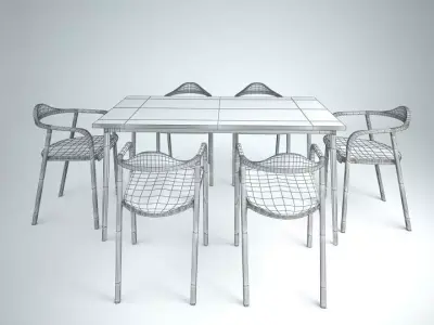 wooden dinning set Low-poly 3D model