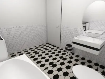 Bathroom with checkered floor Low-poly 3D model
