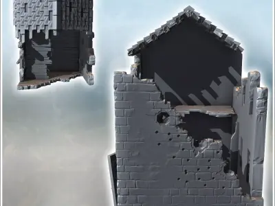 Modern ruined house with damaged door and upper floor 8 - Modern 3D print model