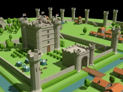 Simple Poly Medieval City Low-poly 3D model
