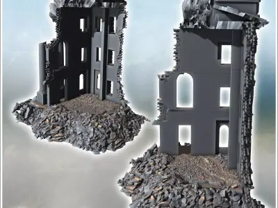 Classical building facade with columns large steps and broken de 3D print model