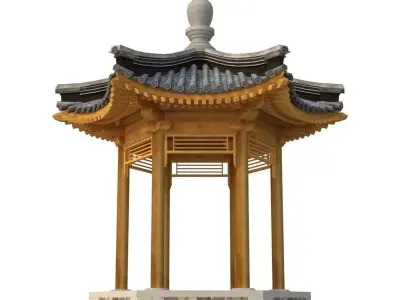 Ancient Chinese Architecture   Six corner Pavilion Low-poly 3D model