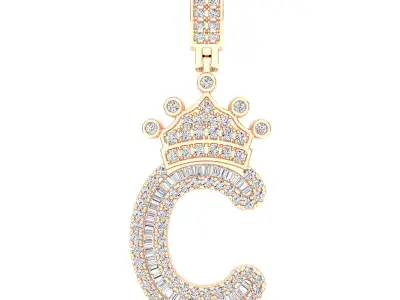 Crown Initial  C  Letter Pendant 3D print model