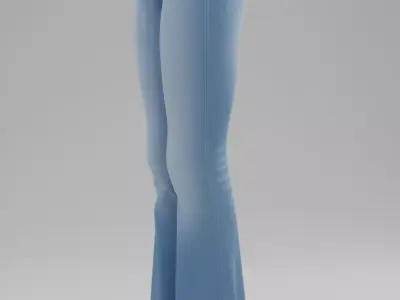Blue Flared Jeans 3D High-Waisted Denim Bell Bottoms Low-poly 3D model purchase
