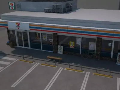 7 eleven  7 11 Store and street Low-poly 3D model