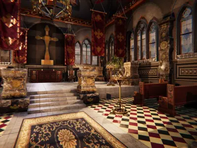 Church 3 interior of Low-poly 3D model