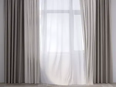Curtain and tulle in the wind No 1 3D model