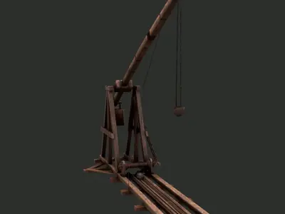 Trebuchet wooden crane Low-poly 3D model