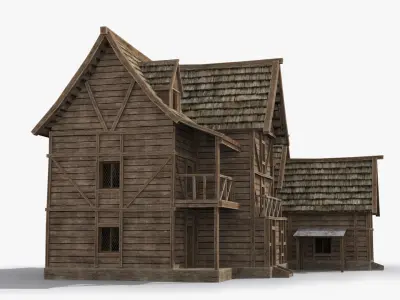 Medieval house x31 Low-poly 3D model