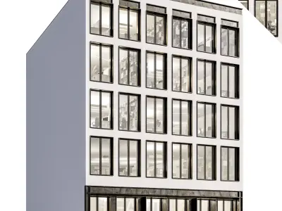Modern office facade 02 at night with simple interiors 3D model