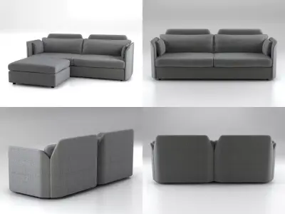 Panoramic four different sofas 3D model