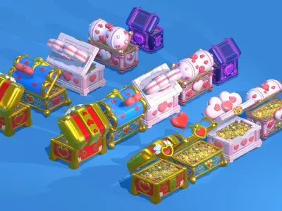 Stylized Heart Chests High poly 3D model