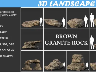 Low poly Brown Granite Rock Pack 200104 Low-poly 3D model