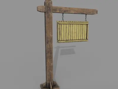 Wooden Yellow Signpost Low-poly 3D model