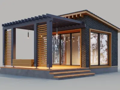Pavilion with terrace and pergola 3D model