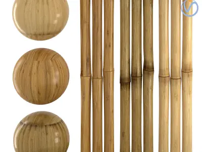 3 Realistic bamboo materials set Low-poly 3D model