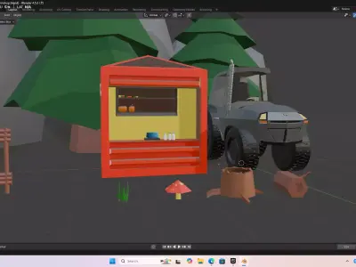 Stylized low Poly Farm Inspired Shop and Tractor  Low-poly 3D model