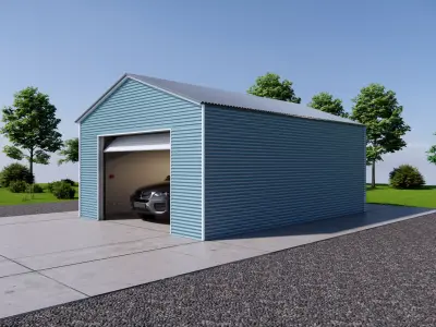 Metal Carport Single Garage Corrugated Steel Shed Low-poly 3D model