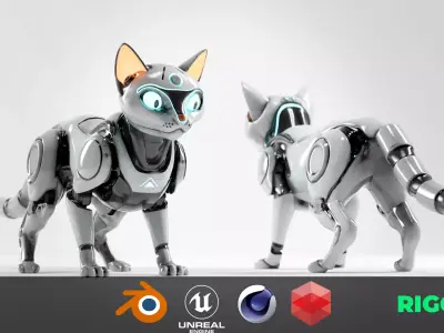 Cat Robot Cybernetic  Low-poly 3D model