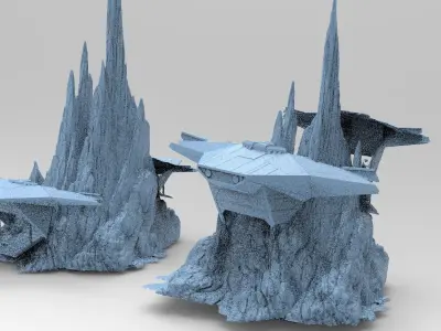 Mountain Sci fi ship wreck 2 designs  3D model