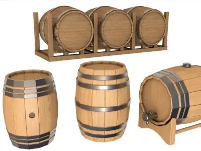 Wooden Barrel collection 3D model