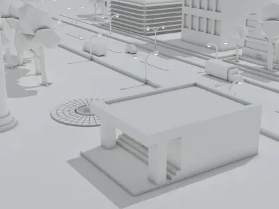 Low poly city with buildings and trees Low-poly 3D model