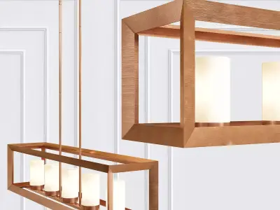 Golden rectangular pendant light in copper 3D model