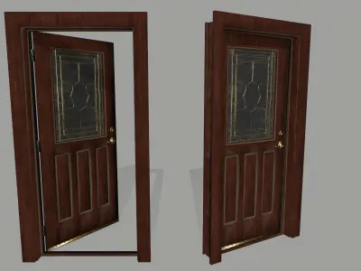 door 1 pair of wooden doors Low-poly 3D model