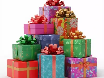 Assorted Stack of Christmas Presents 3D Model Low-poly 3D model