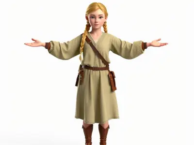 Medieval Female Adventurer Character Rigged and Animated Low-poly 3D model