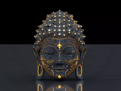 Buddha head sculpture Low-poly 3D model