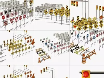 Traffic signs Low-poly 3D model