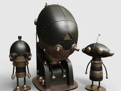 Machinarium Collection three steampunk robots 3D Model Pack