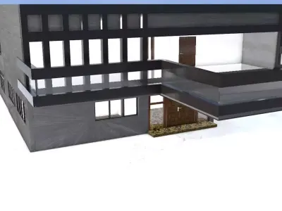 3D House modern with balconies Low-poly 3D model