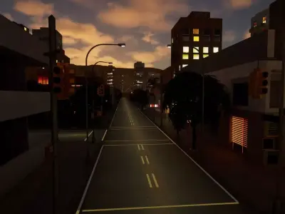 3x3 km Complete Downtown City Level NIGHT Unreal UE5 Low-poly 3D model