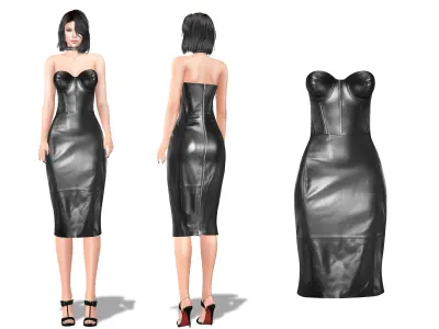 Strapless Pencil Skirt Black Leather Female Dress Low-poly 3D model